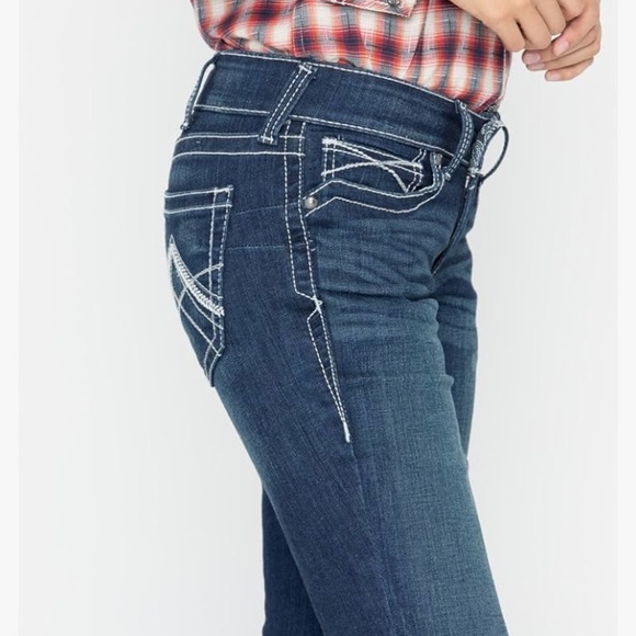 Ariat, R.E.A.L Denim, Mid Rise Straight Blue Denim Jeans. 29R - Picture 8 of 16